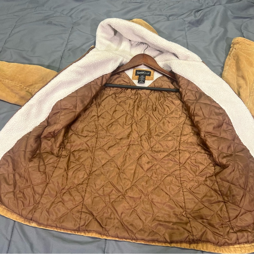 Vtg 80s 90s Y2K Faux Sherpa Lined Corduroy Trucker Jacket Womens M Tan Retro - Picture 6 of 7